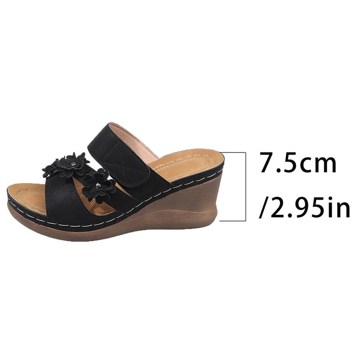 Damen Wedge-Sandaletten mit floralem Dekor und komfortablem Korkfußbett Drune