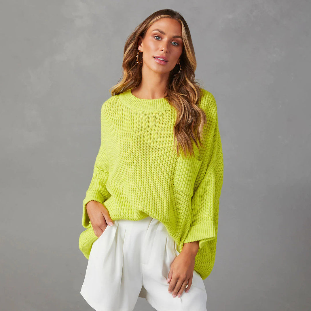 Damen Oversized Strickpullover mit Taschen Drune