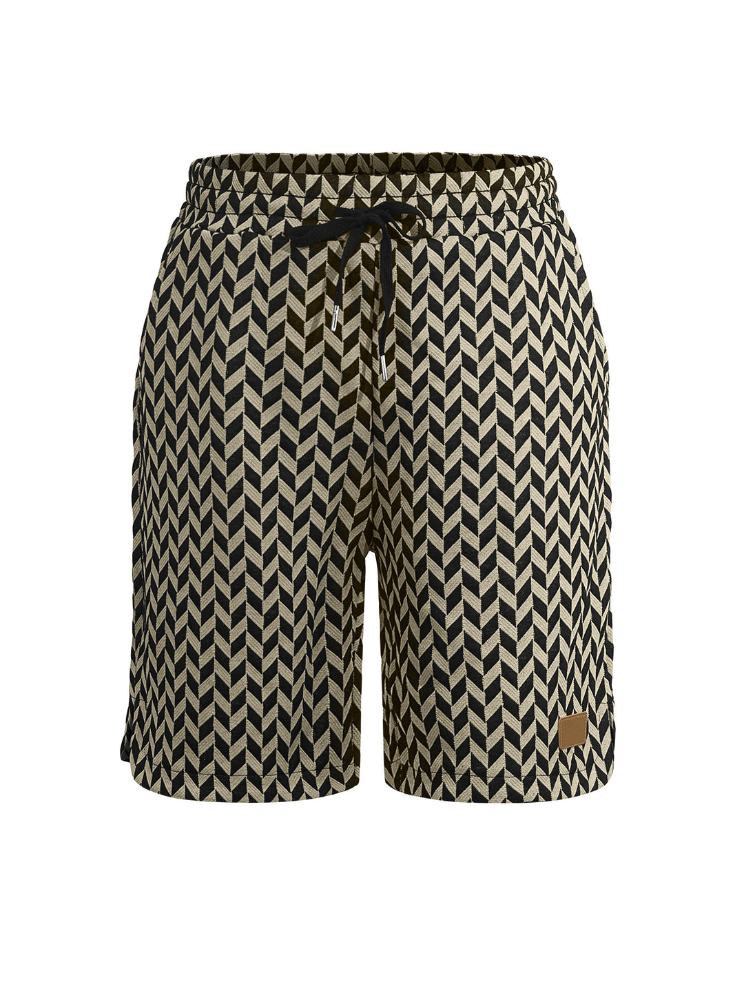Damen nan Jacquard-Shorts mit elastischem Komfortbund, Tunnelzug und Fischgrätmuster Drune