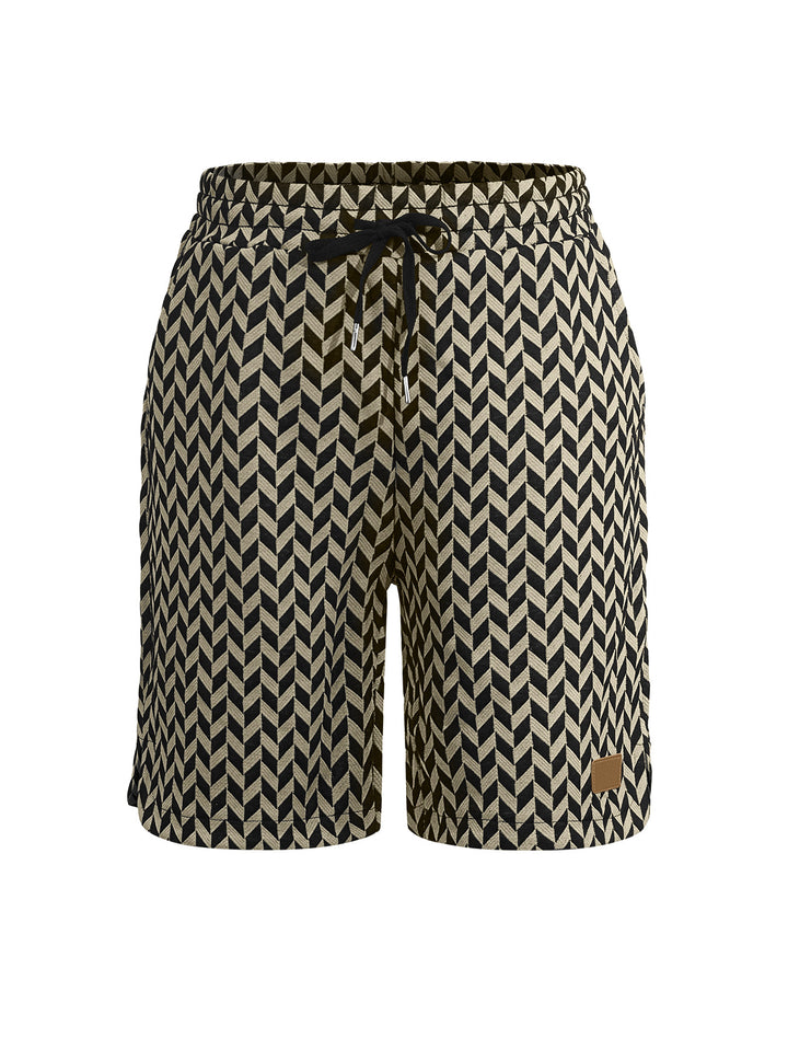 Damen nan Jacquard-Shorts mit elastischem Komfortbund, Tunnelzug und Fischgrätmuster Drune