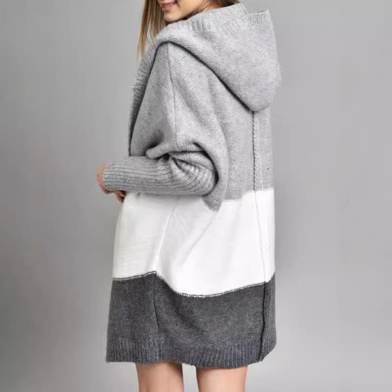 Damen Strickjacke mit Kapuze und blockfarbigem Design Drune