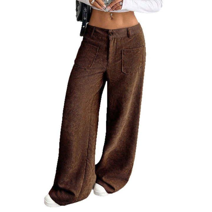 Damen weite Cord-Hose mit Taschen und hohen Bund Drune