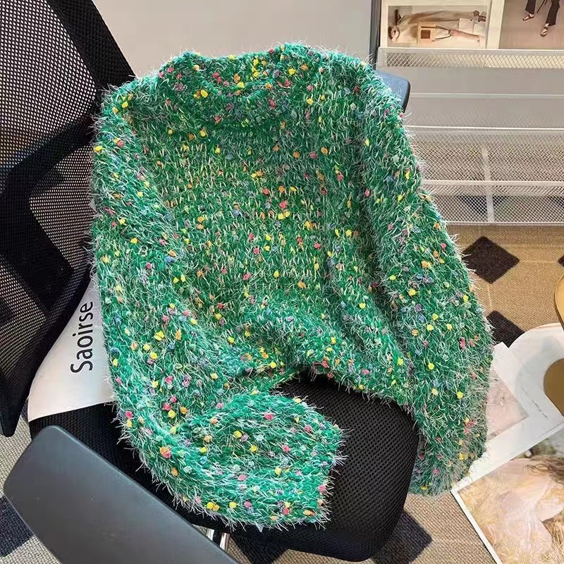 Damen modischer Pullover mit buntem Strukturstrick und Rundhalsausschnitt Drune