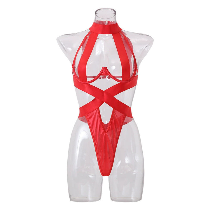 Damen verführerisches Straps-Bodysuit mit raffinierten Schnürdetails und tiefem V-Ausschnitt Drune