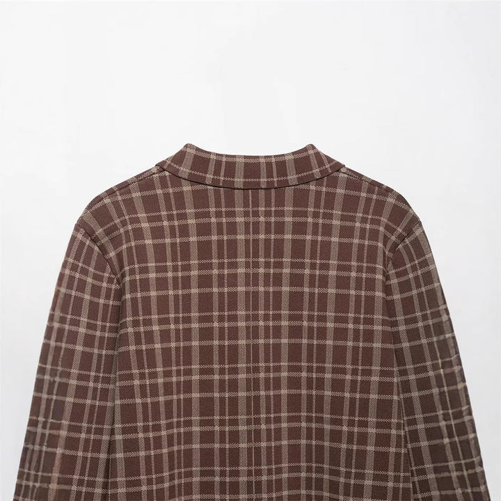Damen Karierte Kurzjacke mit großen aufgesetzten Taschen und eleganten Knopfdetails Drune