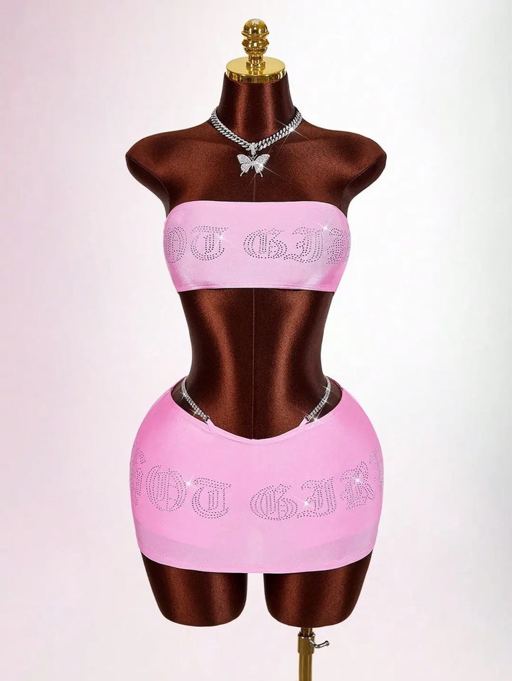 Damen Bandeau Top mit funkelndem Schriftzug Drune