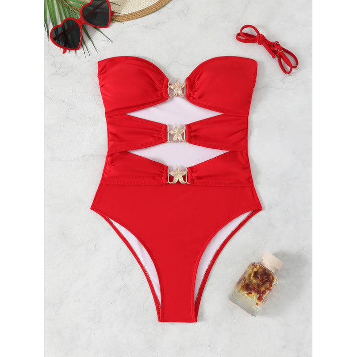 Damen Einteiliger Badeanzug mit eleganten Schnallen und raffinierten Raffung Drune
