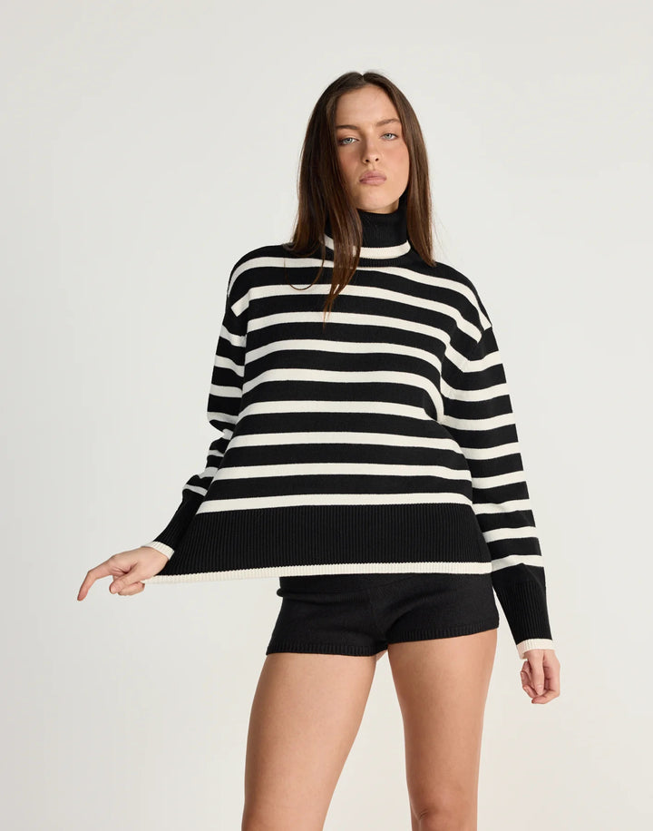 Damen gestreifter Rollkragenpullover mit lässigem Schnitt Drune