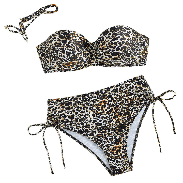 Damen Strand-Bikini mit raffiniertem Leopardenmuster und hohem Taillenschnitt Drune