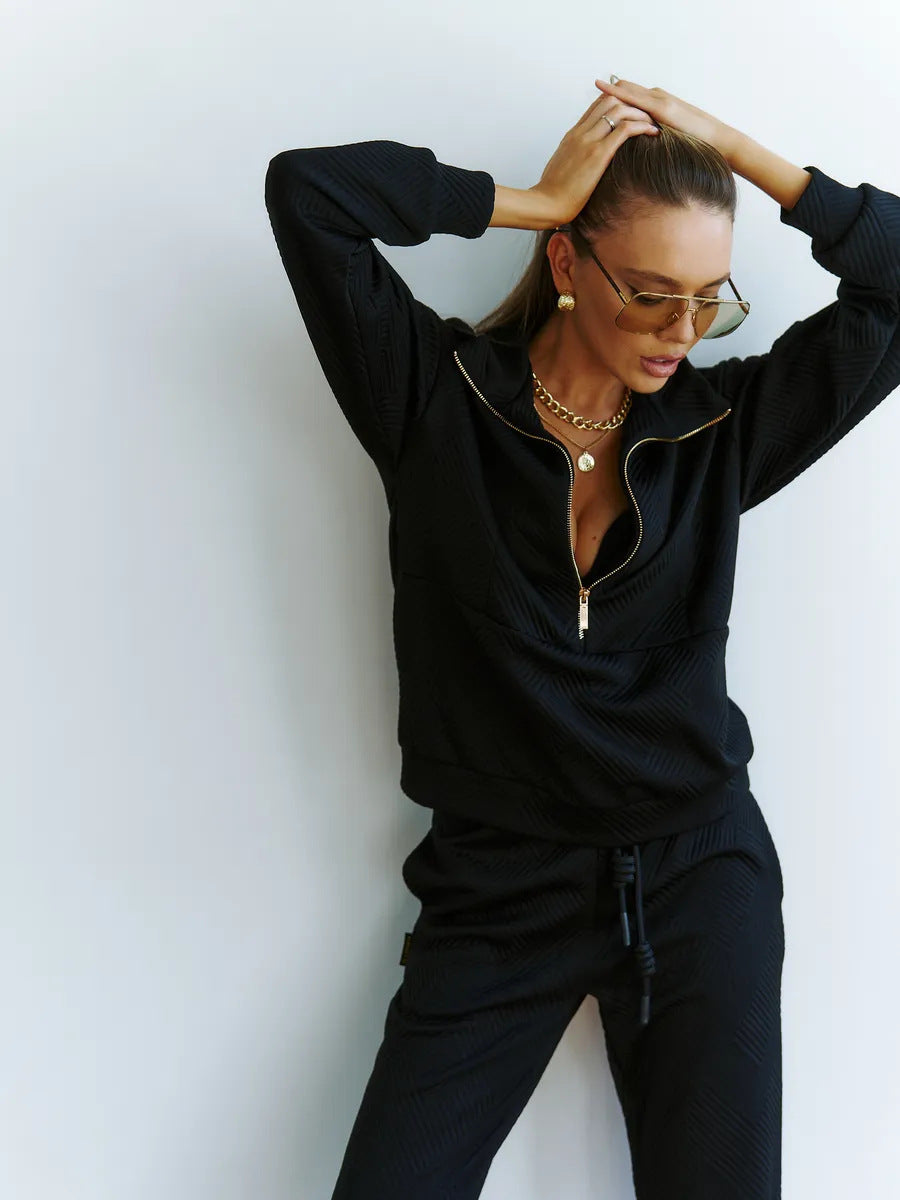 Damen sportliches Fleece-Set mit modischer Stehkragen und elastischen Bündchen Drune