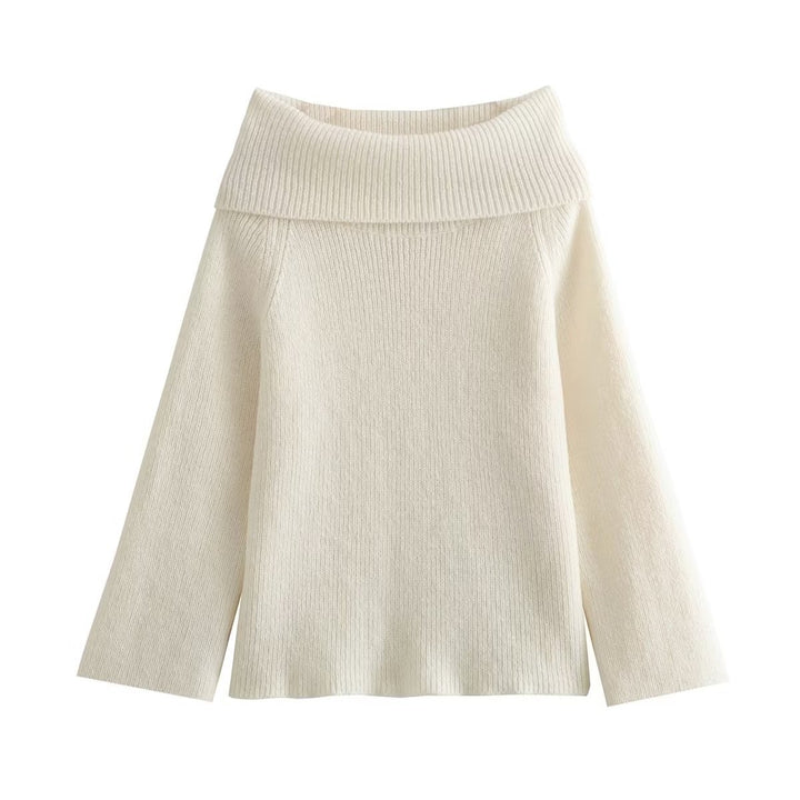 Damen nan oversize schulterfreier Strickpullover mit breitem Umschlagkragen und Rippstruktur Drune
