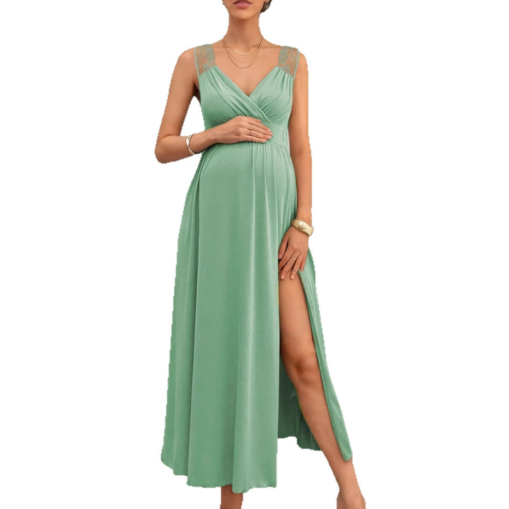 Damen Elegantes Maxikleid mit Spitzenakzenten und fließendem Rock Drune