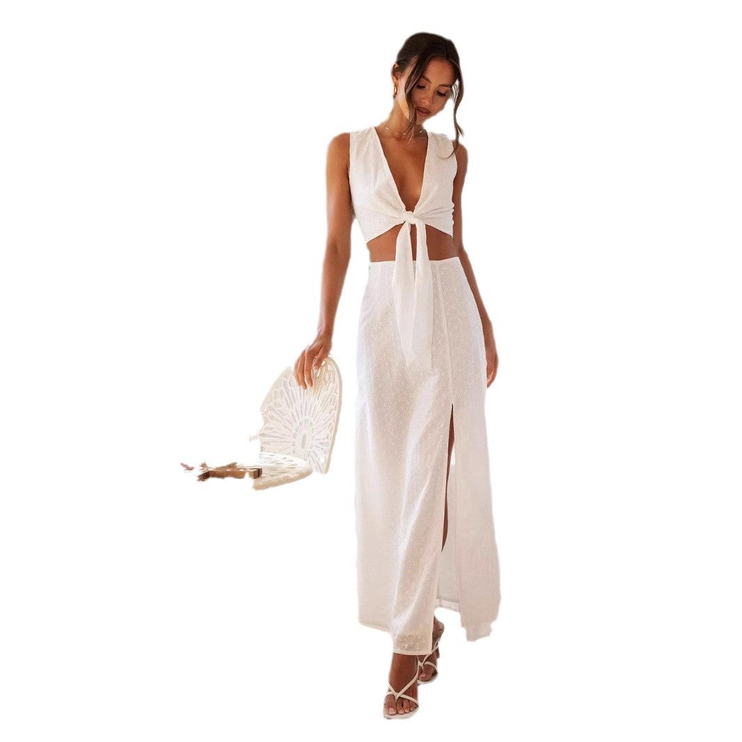 Damen elegantes Maxikleid mit raffinierten Schlitzdetails und modernem Wickeldesign Drune