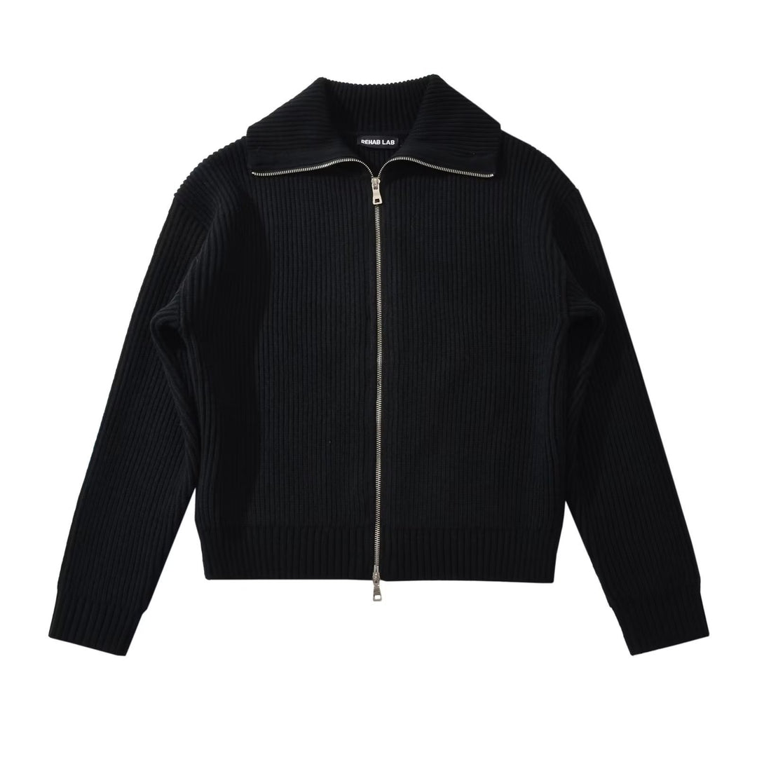 Damen modische Strickjacke mit hohem Kragen und Reißverschluss Drune