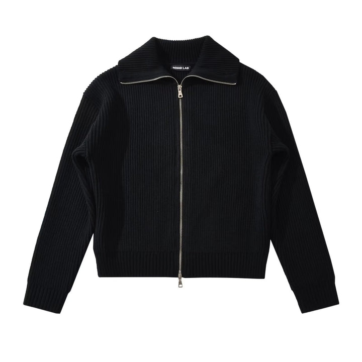 Damen modische Strickjacke mit hohem Kragen und Reißverschluss Drune
