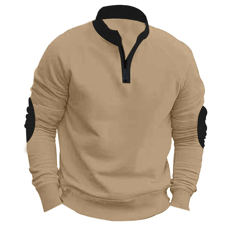 Herren nan legeres Baumwollmix-Halbzip-Sweatshirt mit Stehkragen, Raglanärmeln und verstärkten Ellbogen Drune
