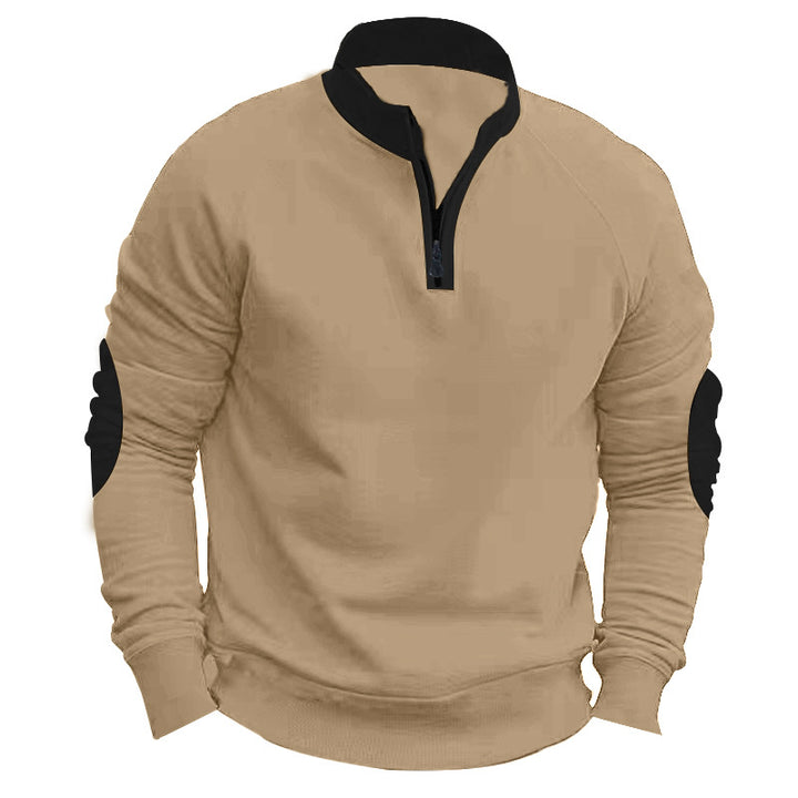 Herren nan legeres Baumwollmix-Halbzip-Sweatshirt mit Stehkragen, Raglanärmeln und verstärkten Ellbogen Drune