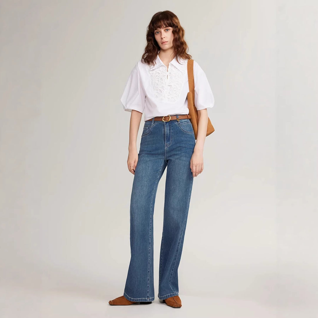 Damen Elegante Bluse mit traumhaftem Stickdesign und Knopfdetails Drune