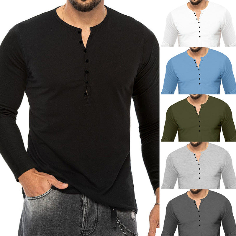 Herren nan Langarm-Henleyshirt mit elastischer Baumwollmischung, schmaler Passform und durchgehender Knopfleiste Drune