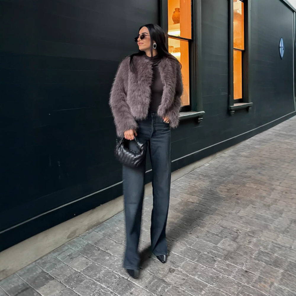 Damen Fuzzy Strickjacke Drune