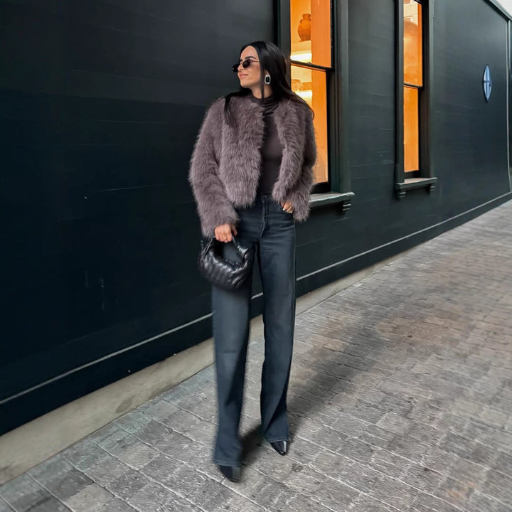 Damen Fuzzy Strickjacke Drune