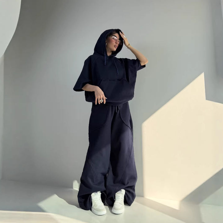 Damen Oversized Kapuzenpullover mit Kängurutasche und elastischen Saum Drune