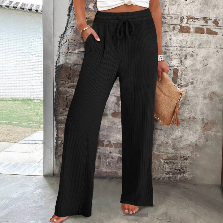 Damen Weit geschnittene Rippstrickhose mit elastischem Taillenbund Drune