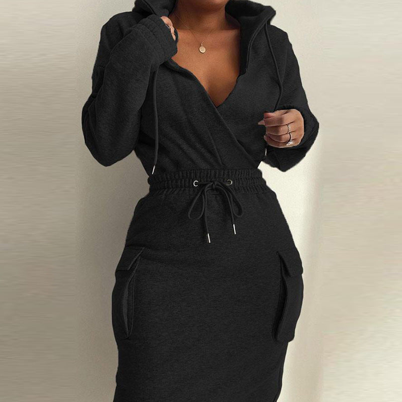 Damen Kapuzenkleid mit lässigem Schnitt und praktischen Taschen Drune