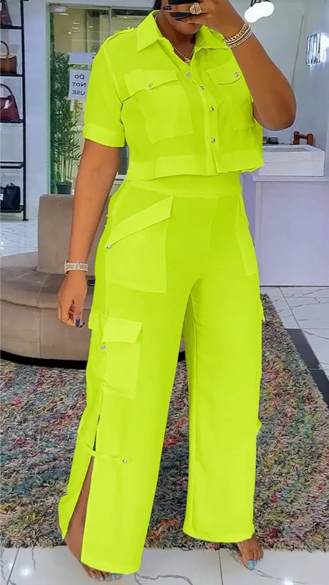 Damen stylisches Crop-Top und Cargo-Hosen Set Drune