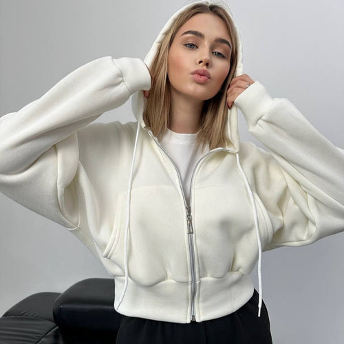 Damen modischer cropped Hoodie mit durchgehendem Reißverschluss und oversized Passform Drune