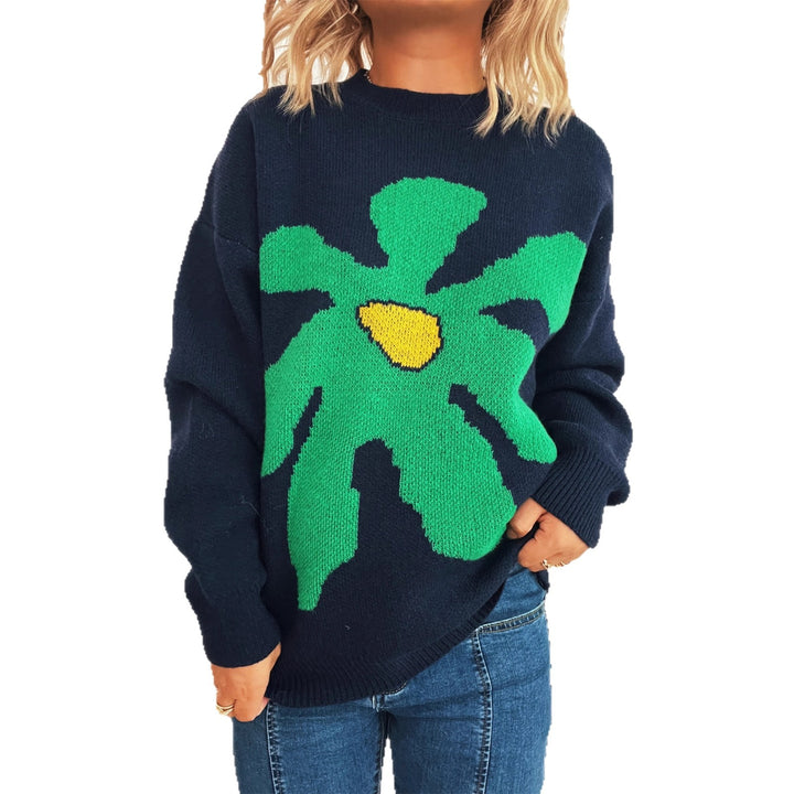 Damen verspielter Strickpullover mit floraler Applikation Drune