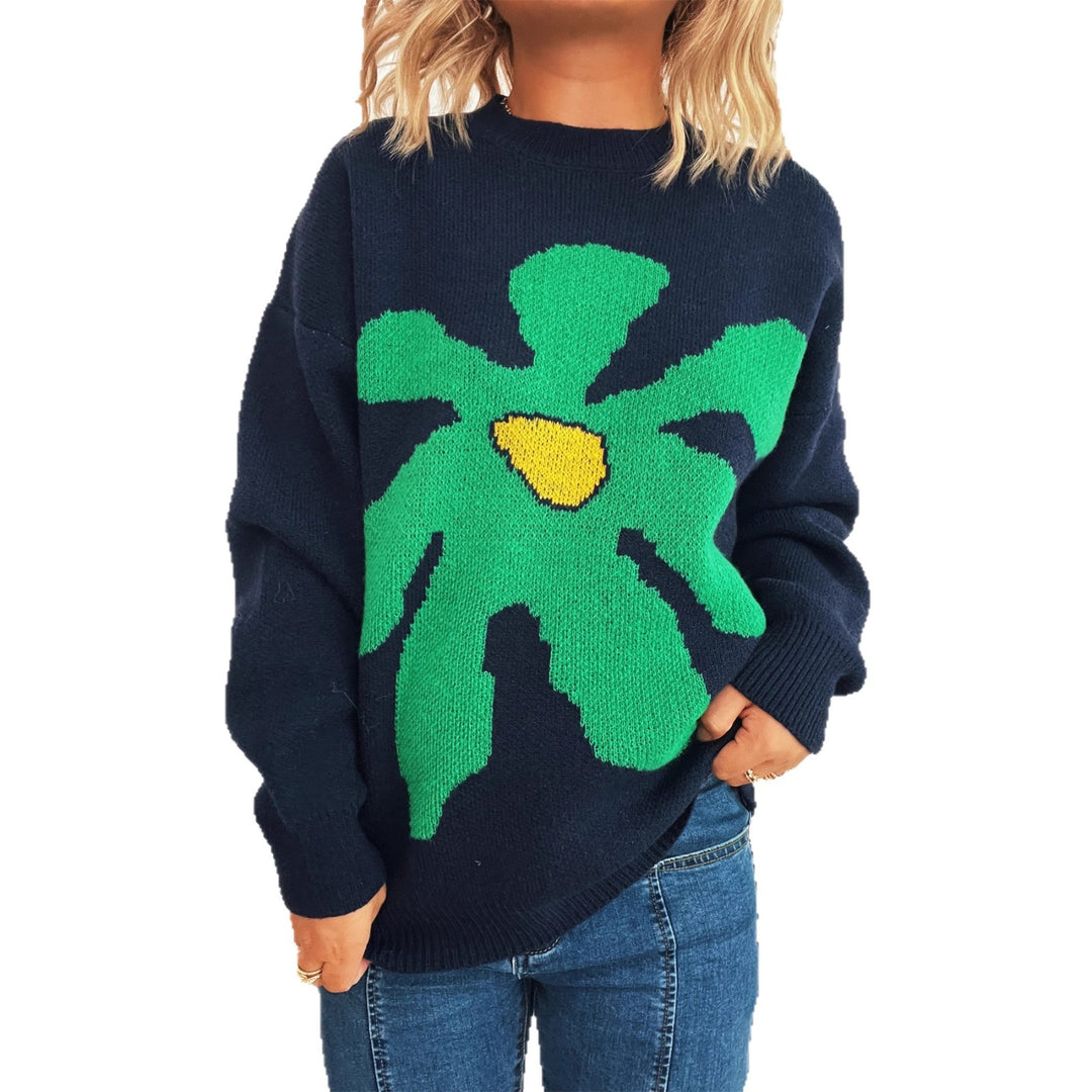Damen lässiger Pullover mit floralem Motiv und lässigem Schnitt Drune