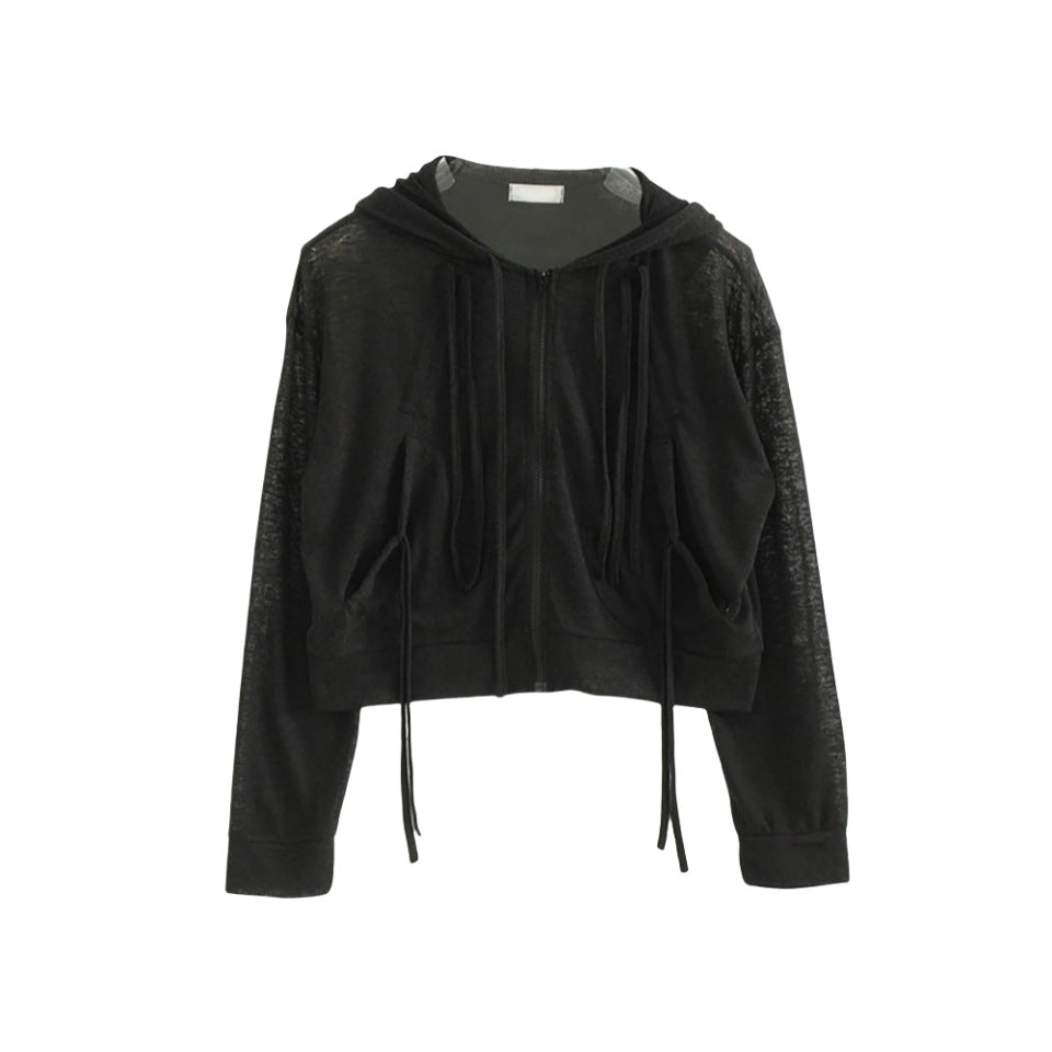 Damen modische cropped Kapuzenjacke mit praktischem Reißverschluss Drune