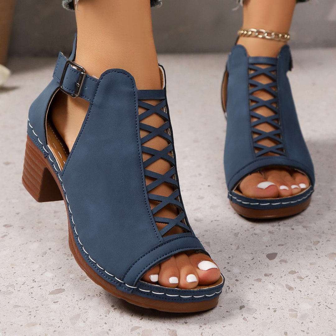 Damen nan Riemchen-Sandalette mit gekreuztem Riemchenmuster, Fersenreißverschluss und gepolstertem Komfortfußbett Drune