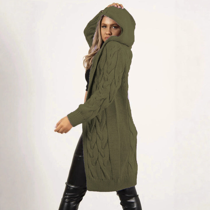 Damen Strickmantel mit Kapuze und Zopfdesign Drune