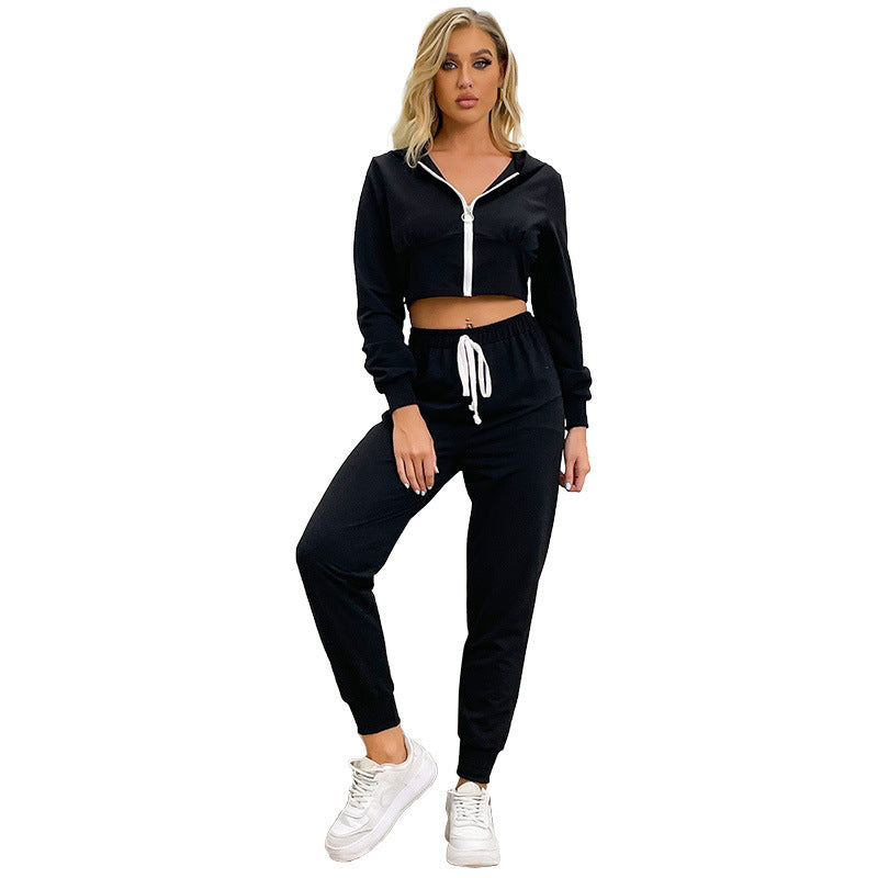 Damen Sportanzug mit cropped Hoodie und elastischem Bund Drune