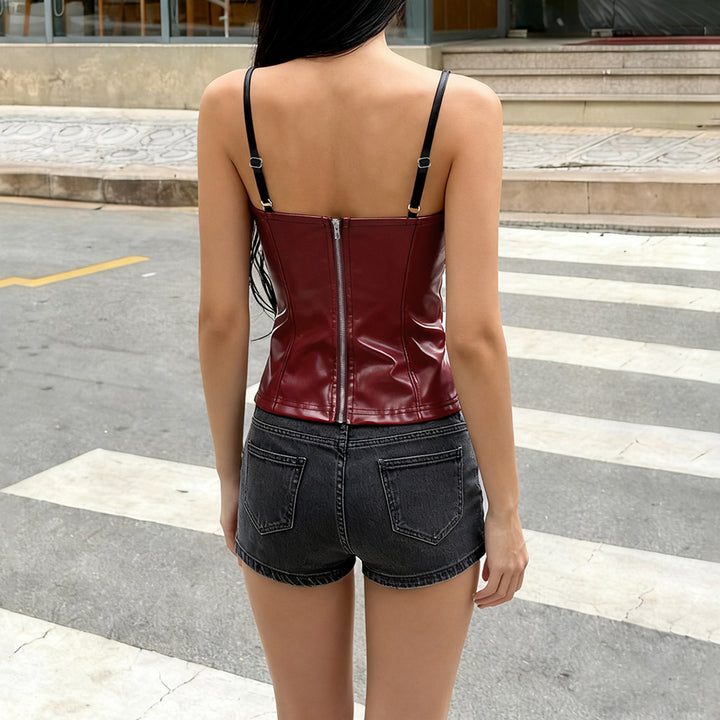 Damen-Crop-Top aus Kunstleder mit raffinierten Trägern Drune