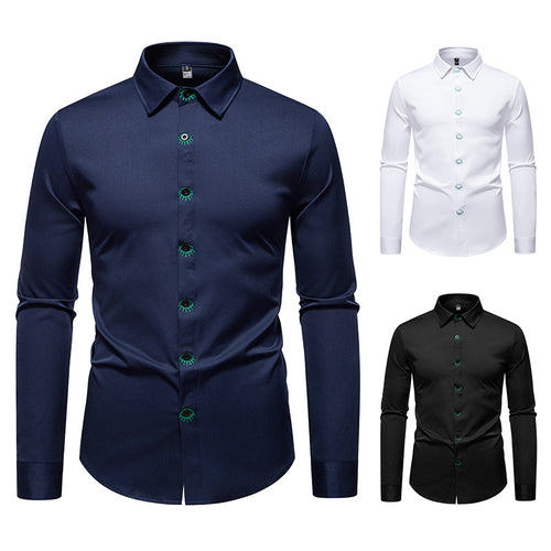 Herren elegantes Langarmhemd mit kreativen Stickdetails Drune