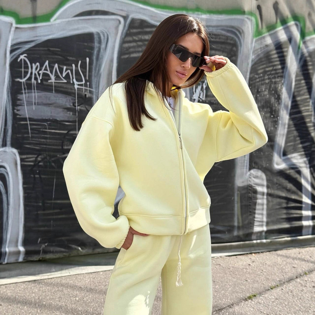 Damen Sportliches Oversized-Jogginganzug mit Kapuze und elastischem Bund Drune