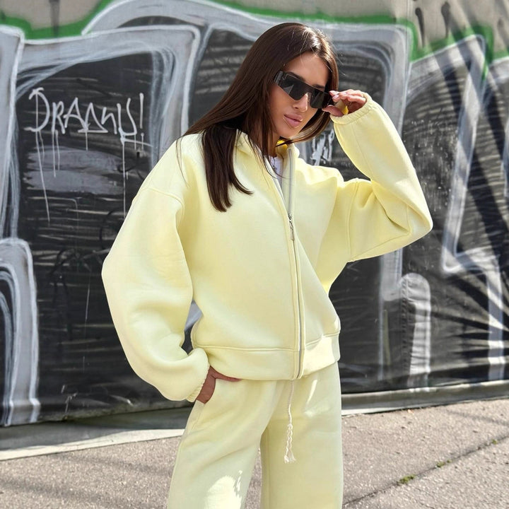 Damen Sportliches Oversized-Jogginganzug mit Kapuze und elastischem Bund Drune