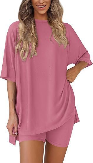 Damen Lässiges Lounge-Set mit übergroßem Oberteil und kurzen Hosen Drune