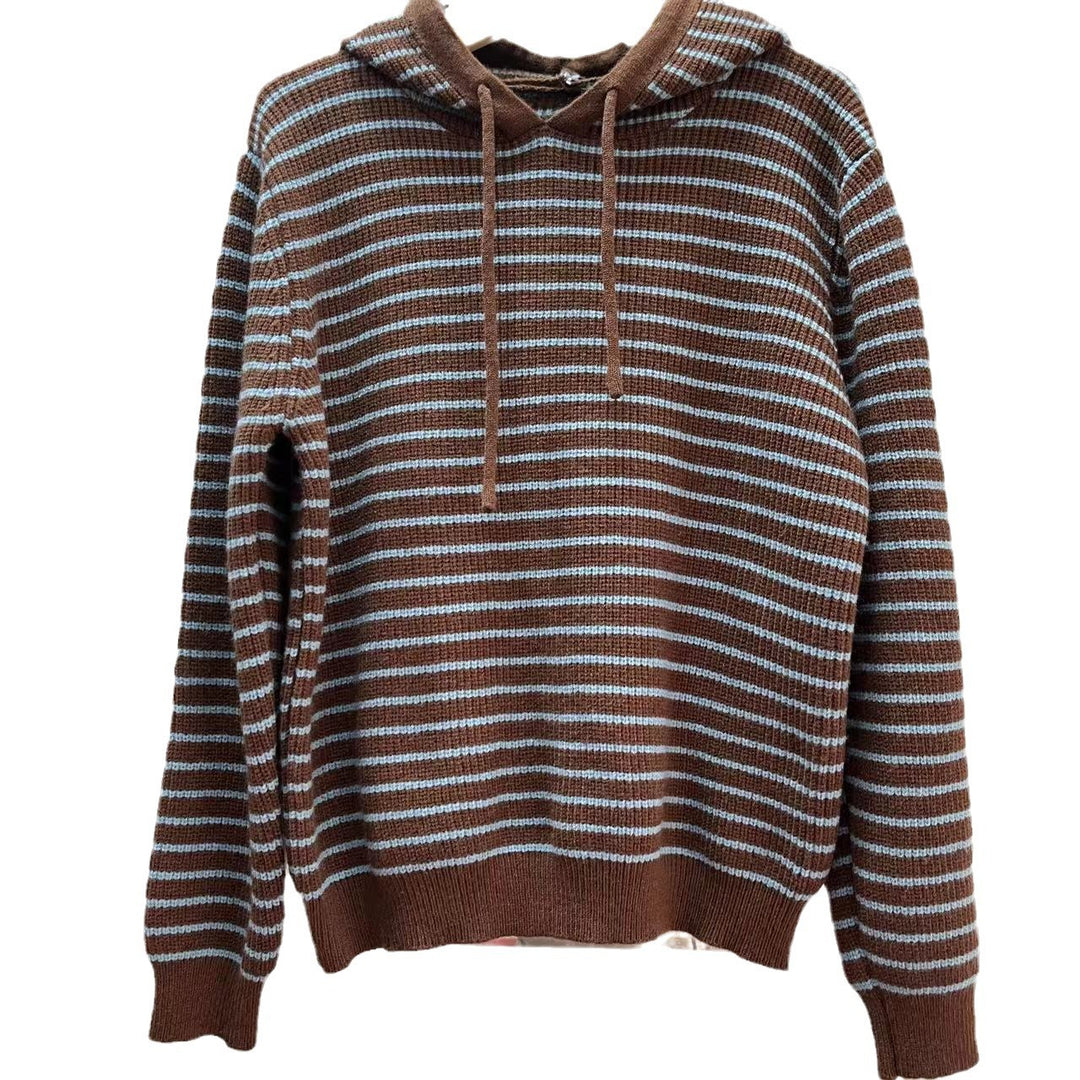 Damen Gemütlicher Kapuzenpullover mit Streifenmuster Drune