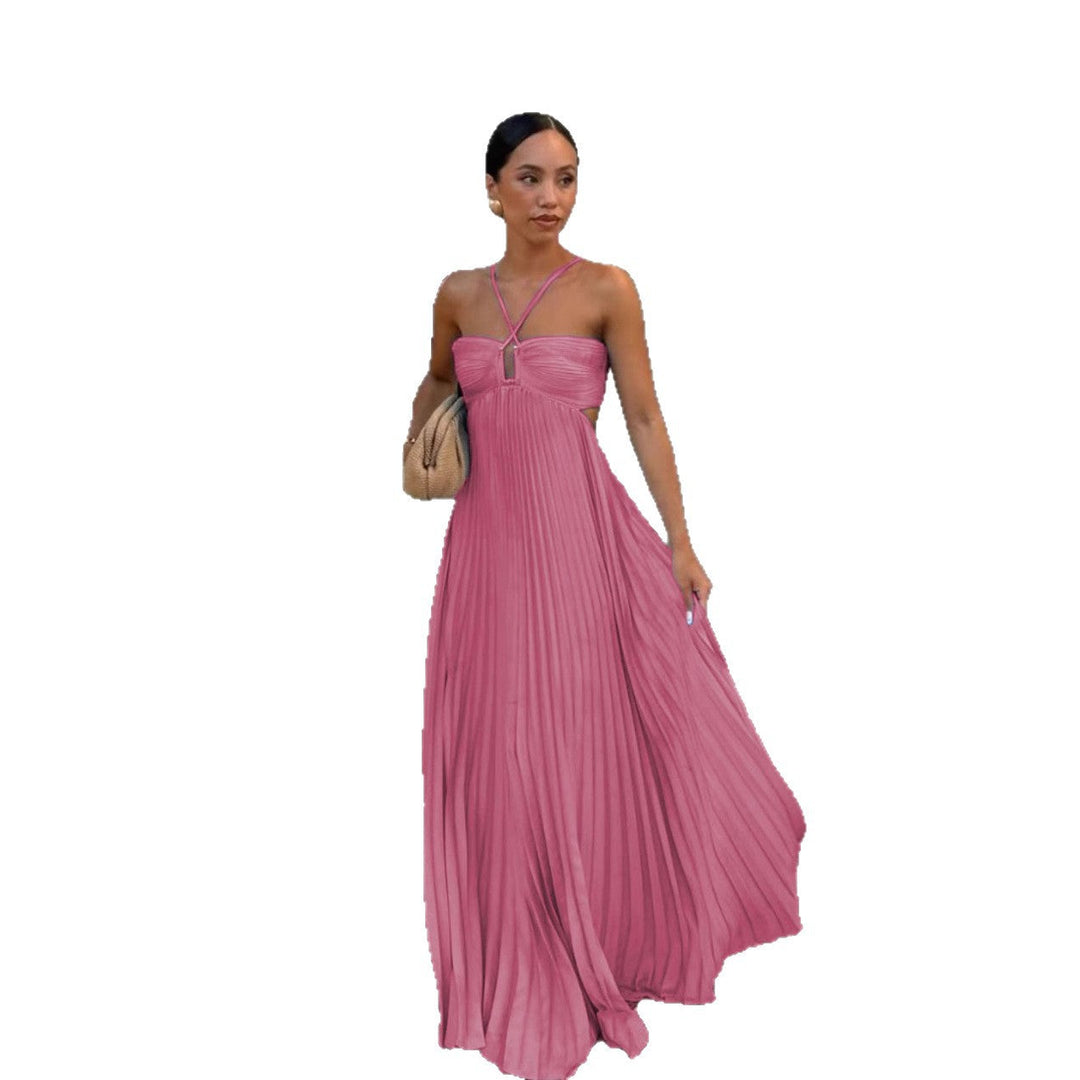 Damen Plisseekleid mit schulterfreiem Design und raffinierten Trägerdetails Drune