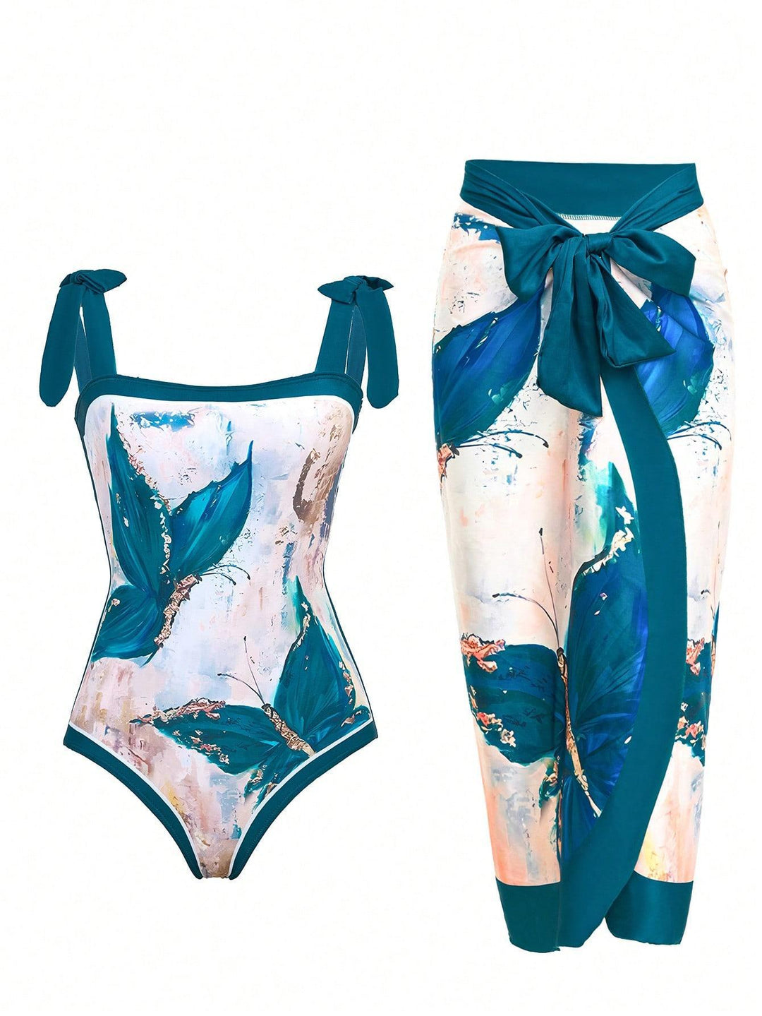 Damen Eleganter Badesuit mit floralen Akzenten und modischem Wickelrock Drune