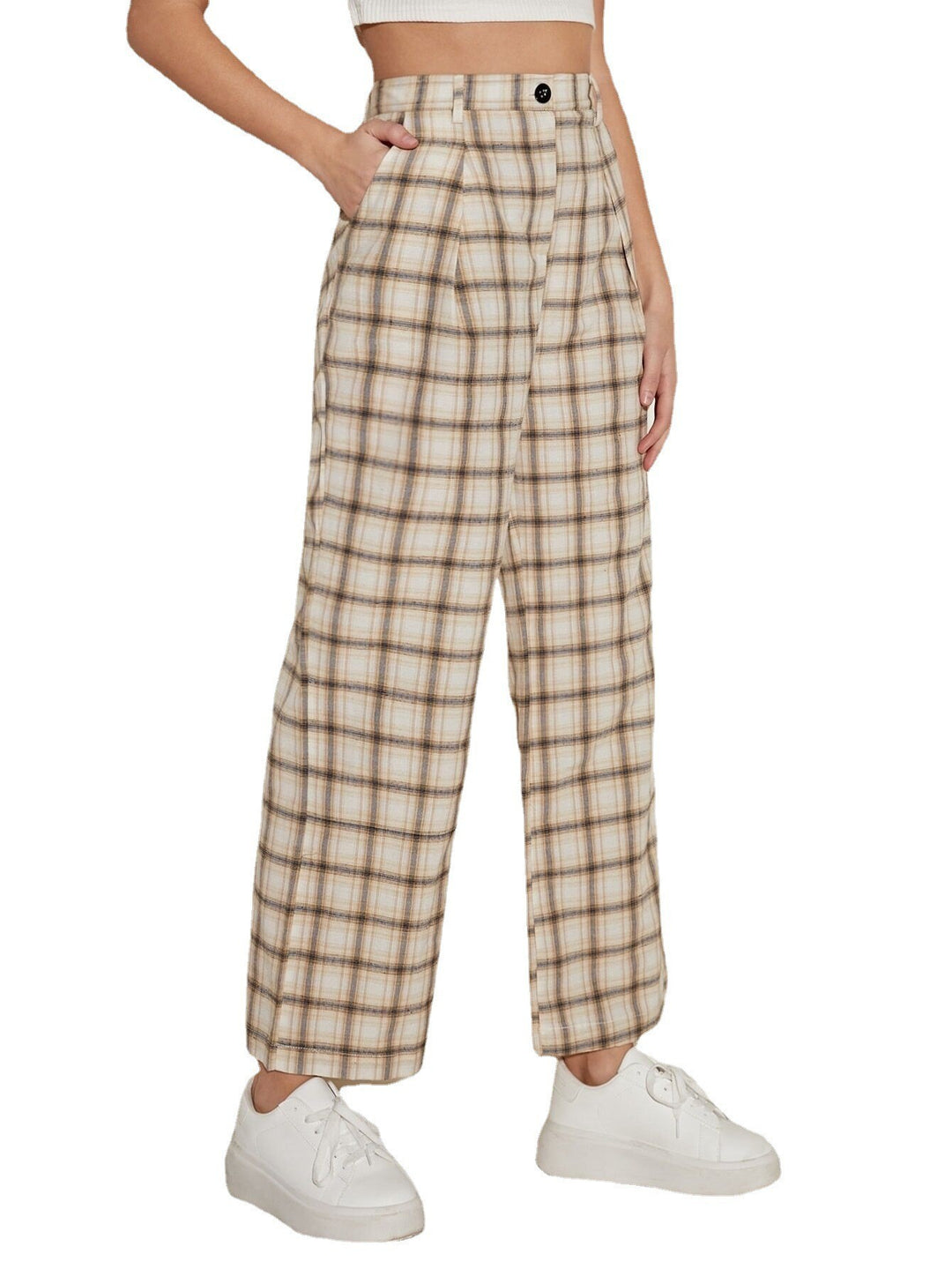 Frauen Weitbeinige Karohose Drune