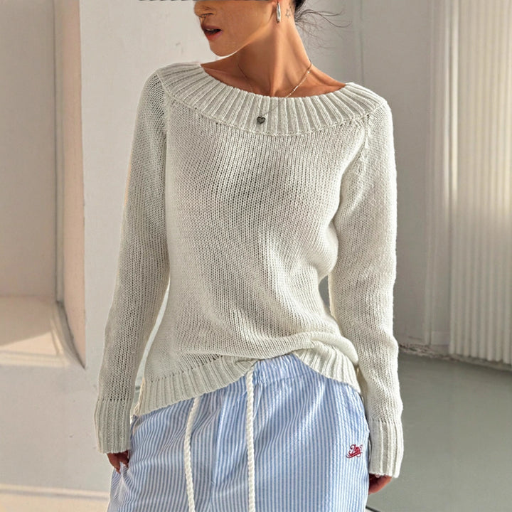 Damen Strickpullover mit weiten Schultern und strukturiertem Muster Drune