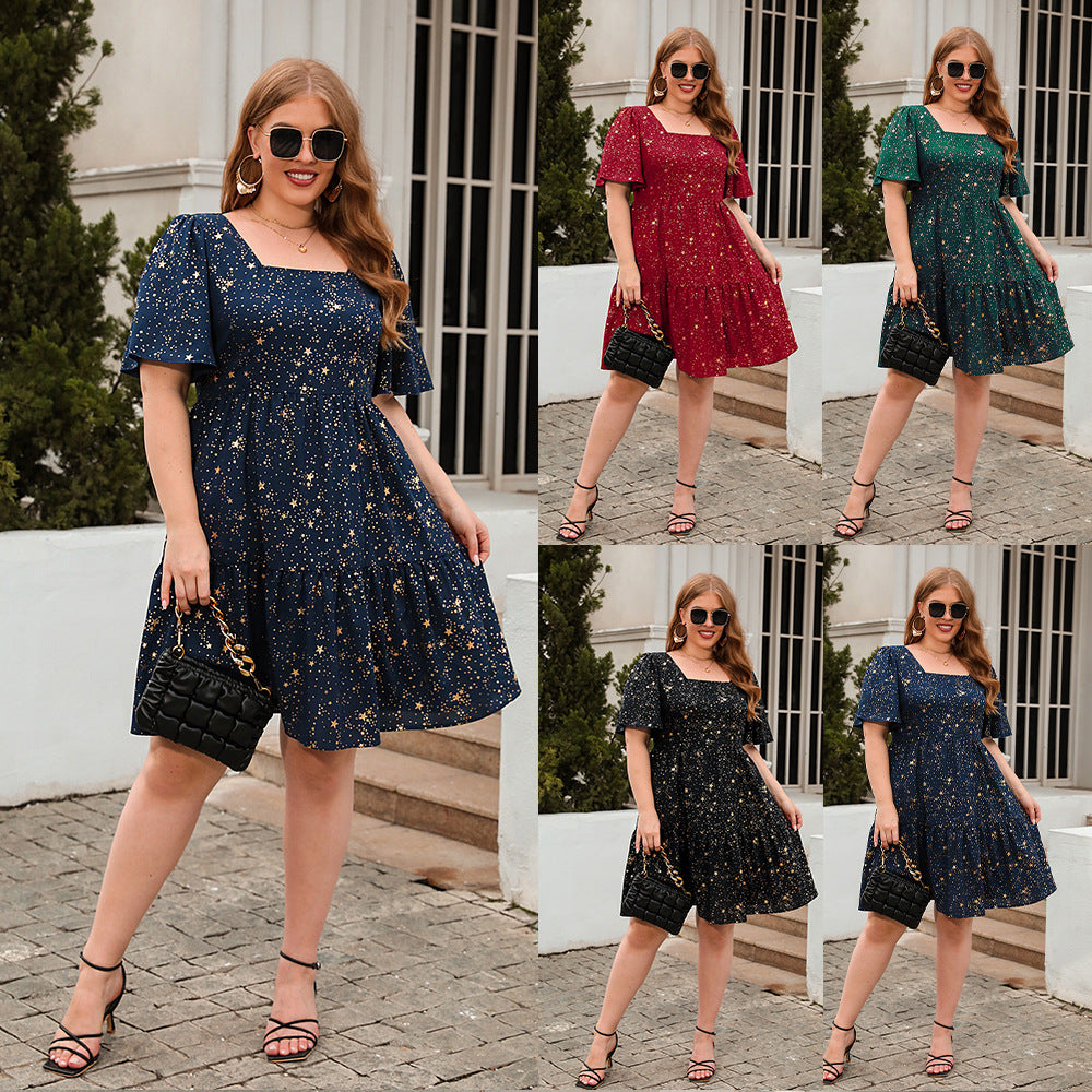Damen Fließendes Maxikleid mit schimmerndem Sternenprint und weitem Rock Drune