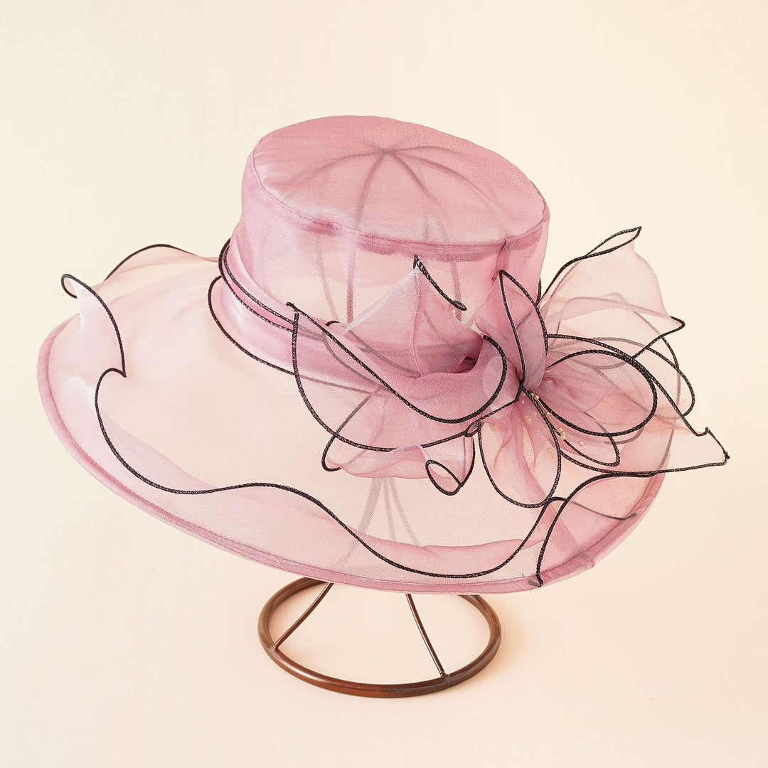 Damen eleganter Sonnenhut mit feiner Netzstruktur und romantischen Schleifenelementen Drune
