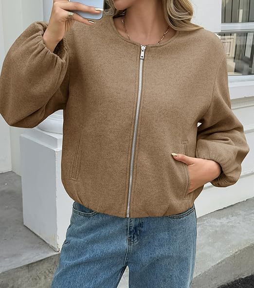 Damen lässiger ZIP-Jacke mit ballonärmel Drune