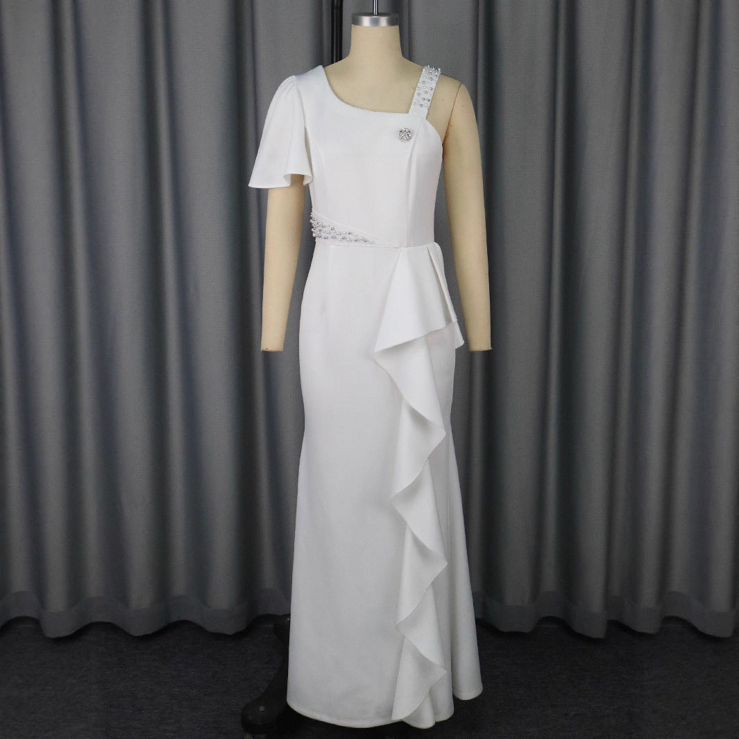 Damen Elegantes Abendkleid mit asymmetrischem Schnitt und Rüschen Drune